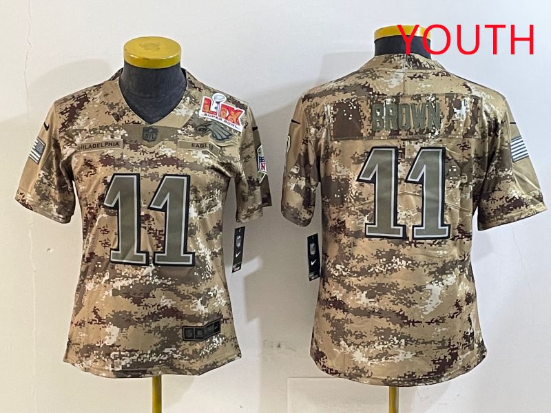 Youth Philadelphia Eagles #11 Brown Camo Nike 2025 Salute to Service Limited NFL Jersey style 2->youth nfl jersey->Youth Jersey